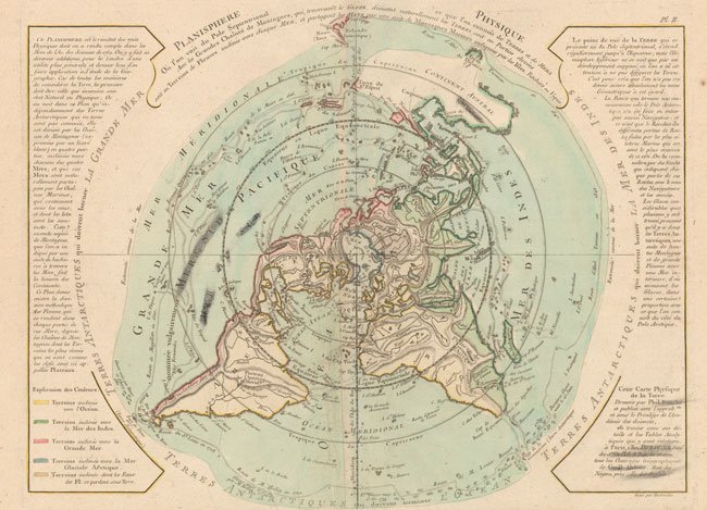 700.08 - Planisphere Physique Ou l’n Voit du Pole Septentrional ce que l’on Connoit de Terres et de Mers .... ca 1750, by Philippe Buache / J. A. Dezauche, Paris